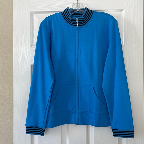 TALBOTS ZIP FRONT JACKET, SIZE LARGE IN BLUE - Picture 4 of 16